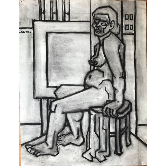 Figurative John Bowers Modernist Cubist Nude 1940s Charcoal Drawing Uc Berkeley Mfa For Sale - Image 3 of 14