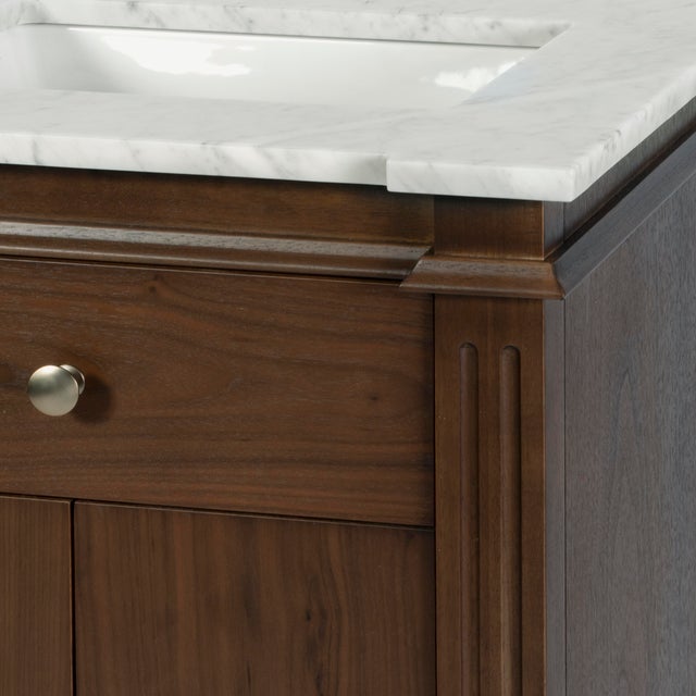 Rachelle 24 in. W Rectangular Wood & Marble Bathroom Vanity with Storage, Natural Walnut For Sale - Image 11 of 11