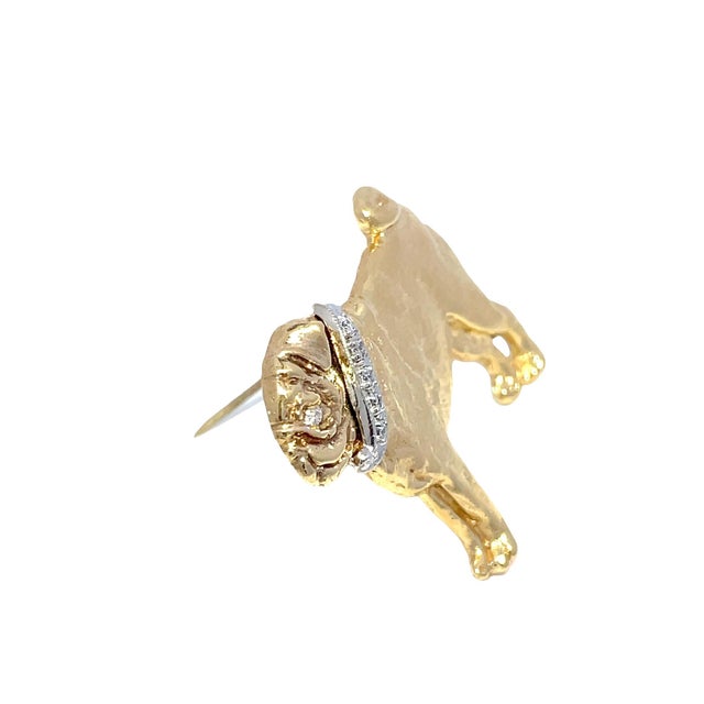 Metal 18k Yellow Gold Diamond Studded Pug Dog Brooch For Sale - Image 7 of 10