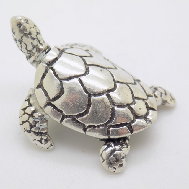 Italian Vintage Italian Handmade Genuine Silver Loggerhead Sea Turtle Figurine Miniature For Sale - Image 3 of 8