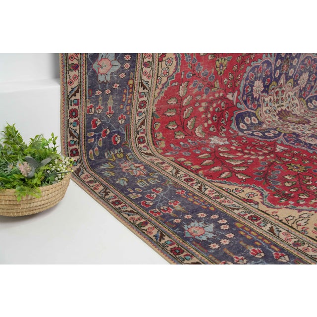 Textile 1970s Vintage Persian Handmade Wool 10x13 Red Area Rug For Sale - Image 7 of 11
