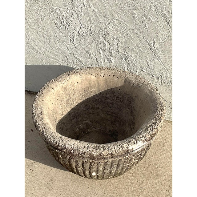 Late 20th Century Vintage Boho Cast Concrete Ribbed Planter For Sale - Image 5 of 7