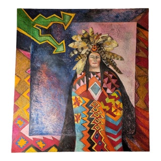 Late 20th Century Large Patricia Wyatt Native American Woman Painting For Sale