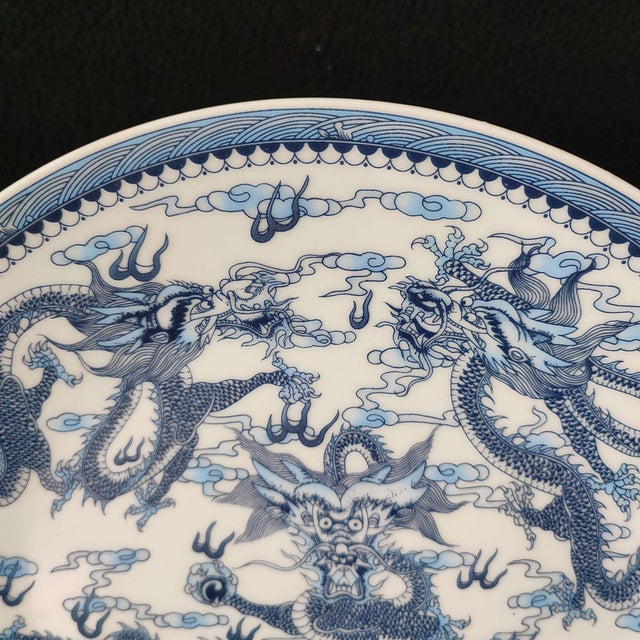 Early 20th Century Chinese Ceramic Plate,Blue and White Porcelain Plate Hand Painted Dragon Pattern For Sale - Image 5 of 11