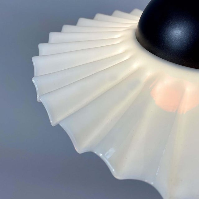 French Art Deco White Opaline Glass and Burnished Brass Pendant, 1940s For Sale - Image 10 of 18