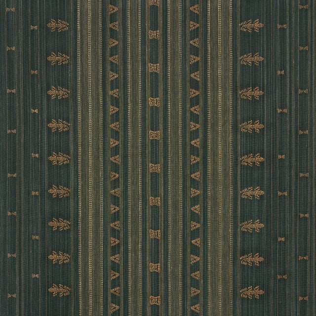 SAMPLE - Schumacher Nima Embroidered Cotton Linen Fabric In Jungle Green For Sale