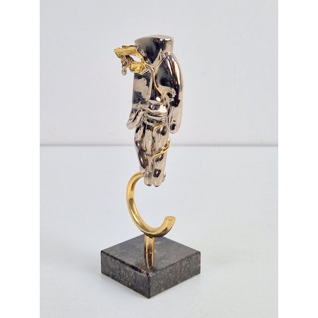 1980s Abstract Gilded Bronze Face in Hand Sculpture by Jean-Paul Cleren, 1980s For Sale - Image 5 of 12
