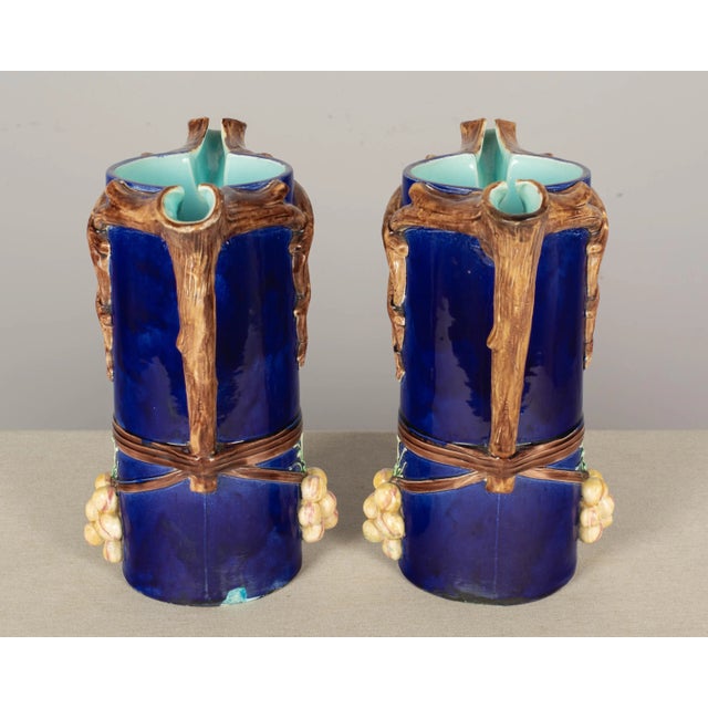 1920s French Majolica Pitchers or Vases - a Pair For Sale - Image 4 of 10