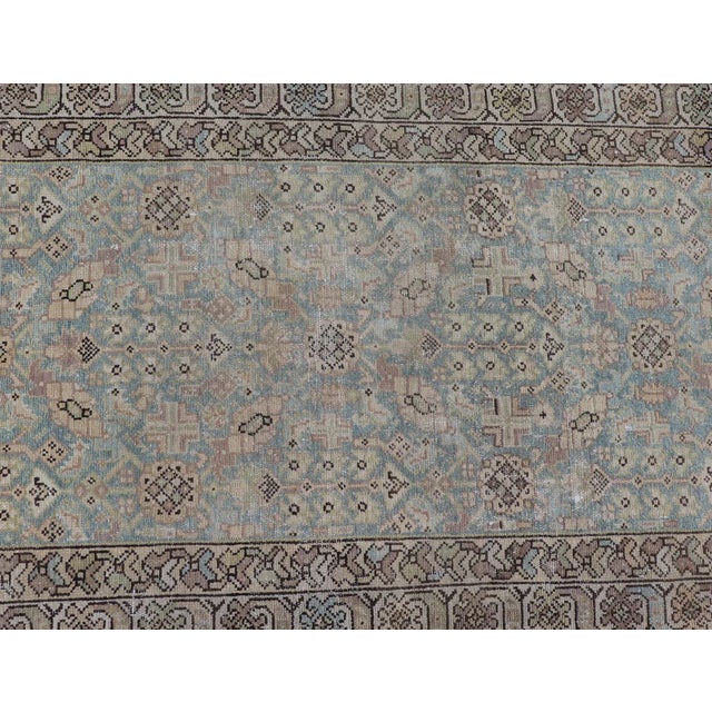 Textile Antique Persian Malayer Runner With Sub-Geometric Design in Blue and Brown Tones 3'5 X 12'10 For Sale - Image 7 of 15