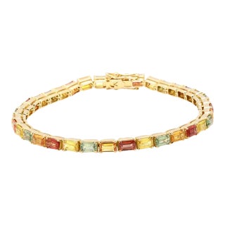 12.25ct Rainbow Sapphire Antique Style Tennis Bracelet in 18k Gold For Sale