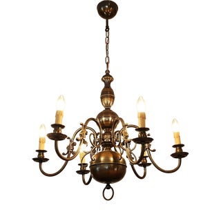 Six-Arm Chandelier with Fish in Brass For Sale
