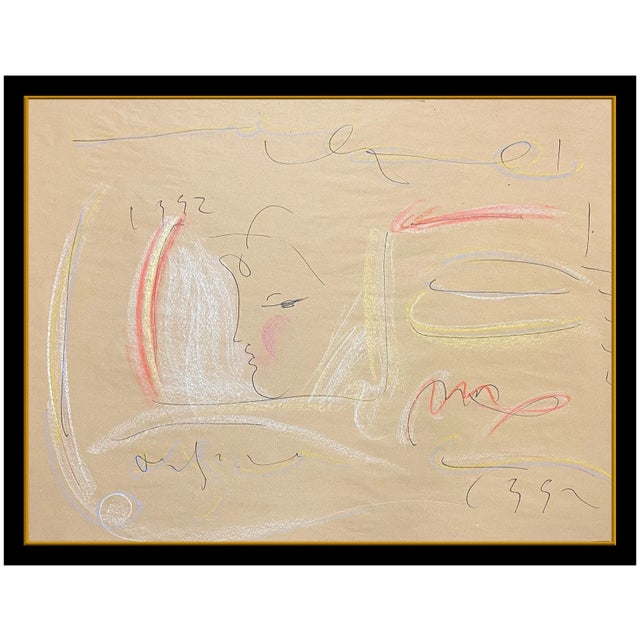 Pop Art 1992 Pop Art Profile Modern Ink and Color Pencil Peter Max For Sale - Image 3 of 5