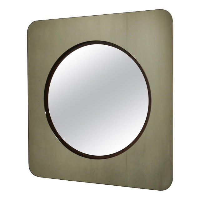 Vintage Italian Space Age Smoked Glass and Circular Wall Mirror, 1970s For Sale