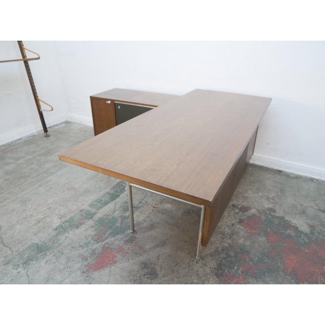1960s George Nelson for Herman Miller Mahogany Desk W/ Mesh Front $4,999.00 72"w X 72" D X 30" H For Sale - Image 15 of 18