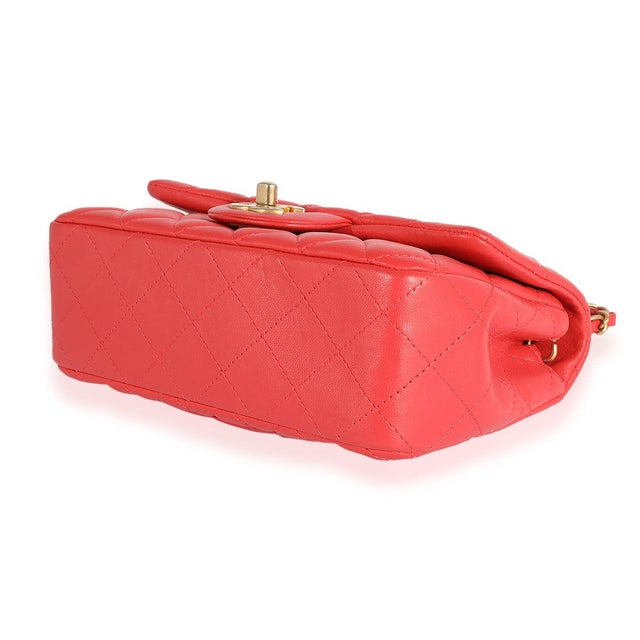 Animal Skin Coral Quilted Lambskin Mini Rectangular Classic Flap Bag For Sale - Image 7 of 8