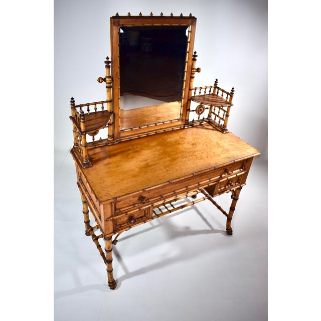 R. J. Horner & Co. Bird's-Eye Maple Faux Bamboo Dressing Table and Chair by R J Horner & Co For Sale - Image 4 of 12