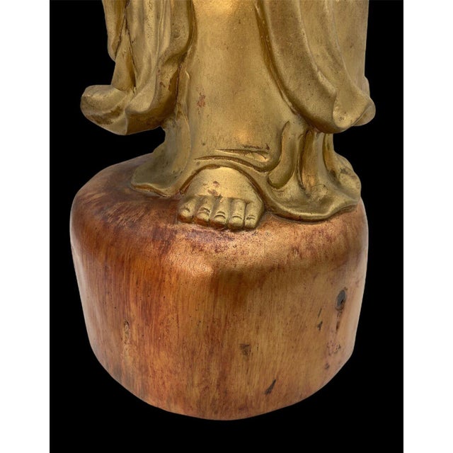 Brown Antique Japanese Wooden Hotei with Gilt-Coloured Finish, Early Shōwa Period, 1920s-1940s For Sale - Image 8 of 15
