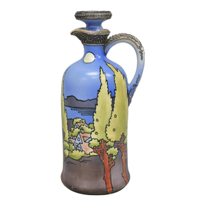 Antique Nippon Hand Painted Blue Halloween Pattern Porcelain Wine Jug W/ Cork