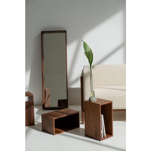Campo Minimalist Wall Mirror in Walnut by Filipe & Viricel For Sale - Image 6 of 7