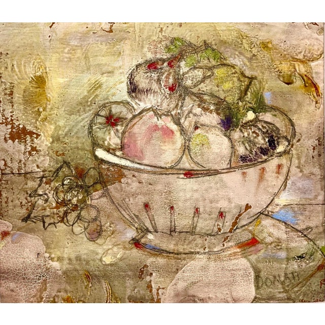 1960s Lazzaro Donati, Italian Modernist Surrealist Bowl Of Fruit Still Life Oil Painting La Fruttiera, 1961 For Sale - Image 5 of 10