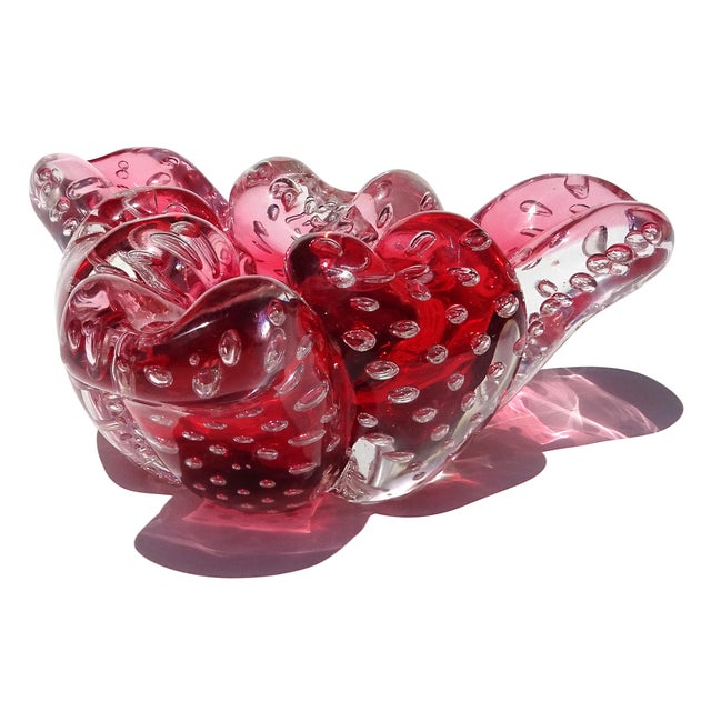 Murano Seguso Vetri d'Arte Cranberry Red Sommerso Bubbles Italian Art Deco Glass Vintage Cigar Ashtray Bowl For Sale In Orlando - Image 6 of 9