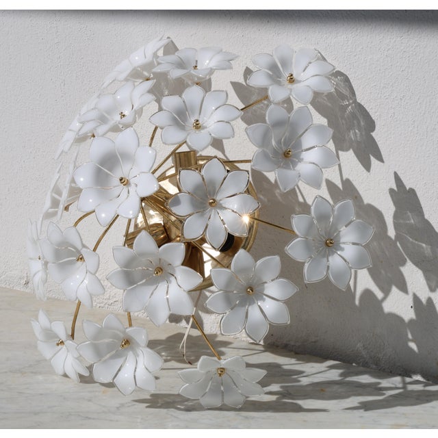 1980s Audrey Hepburn, Delicious Murano Glass Ceiling Light White Wall Light Flowers For Sale - Image 9 of 16