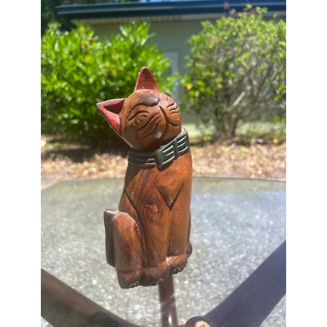 Wood Vintage Hand-Carved and Painted Wooden Folk Art Cat Figure For Sale - Image 7 of 10