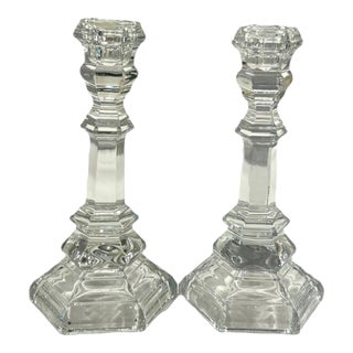Vintage Tiffany & Co. “Plymouth” Crystal Clear Candlestick Holders- a Pair For Sale