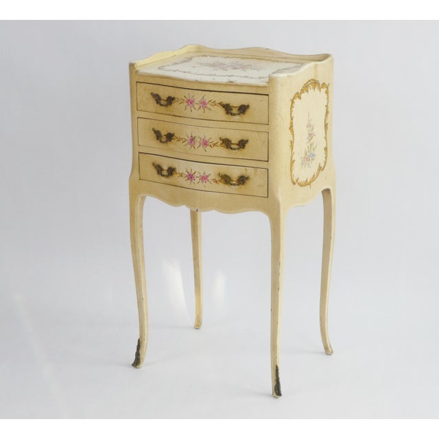 Vintage Venetian Louis XV Hand-Painted Floral Nightstand with Drawers, 1920s For Sale - Image 3 of 13