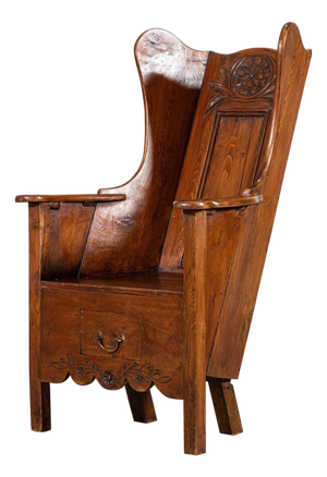 Antique Oak and Pine Carved Lambing Chair, 1730