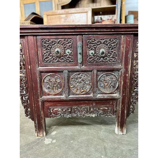 Antique Chinese Carved and Painted Elm Altar Table For Sale - Image 4 of 12