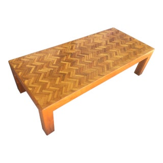 Custom Solid Walnut Coffee Table With Herringbone Top – 1980s–1990s, American Made For Sale
