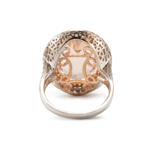 Metal Ladies 14k White & Rose Gold 11.35ctw Oval Morganite Halo Diamond Cocktail Ring, Size 6.75 For Sale - Image 7 of 10