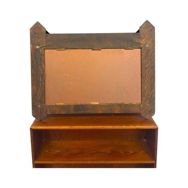 Antique Dark Oak Gothic Revival Hall Mirror With Brass Hooks For Sale - Image 4 of 7