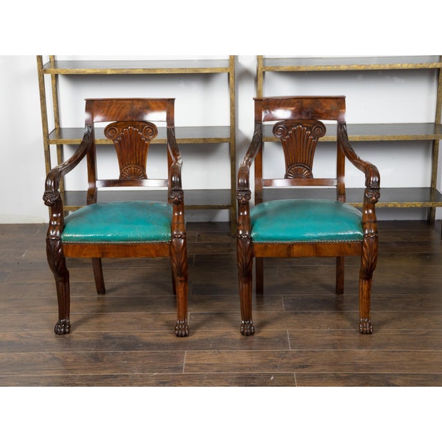 Pair of English Regency 1840s Mahogany Chairs with Ionic Capitals and Griffons For Sale - Image 4 of 11