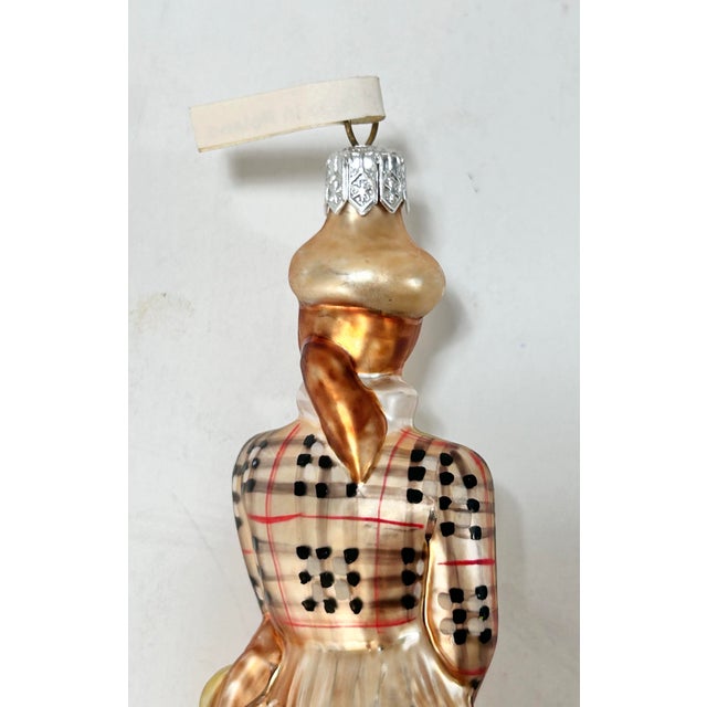 Brown Vintage Female Golfer Glass Christmas Ornament – Made in Poland For Sale - Image 8 of 9