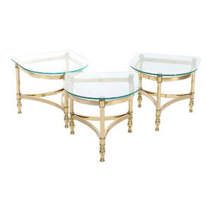 Three Vintage Hollywood Regency Brass & Glass Side Tables C1960