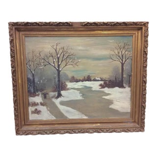 Antique Oil Painting - Winter Scene For Sale
