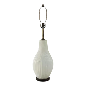 Mid-Century Murano Glass Table Lamp in Ribbed Gourd-Form of White Opalescent