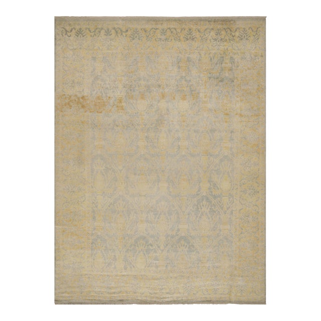 Rug & Kilim’s Oushak Style Rug in Blue and Gold With Floral Patterns For Sale