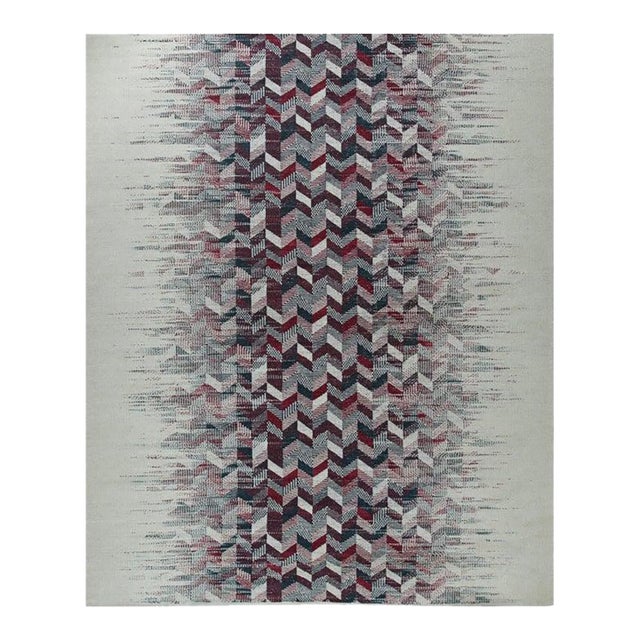 8x10 Multicolor Hand-Knotted Wool Faded Chevron Cascade Geometric Carpet Rug For Sale