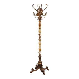 Early 20th Century Italian Patinated Brass and Onyx Standing Hall Tree For Sale