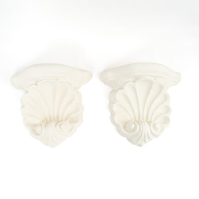 Sculpture Materials Vintage Plaster Shell Scroll Wall Shelves - A Pair For Sale - Image 7 of 16