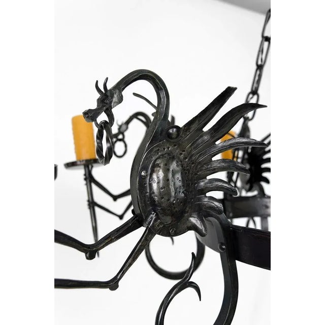 Large Wrought Iron Ceiling Light with Dragons, 1890s For Sale - Image 5 of 13