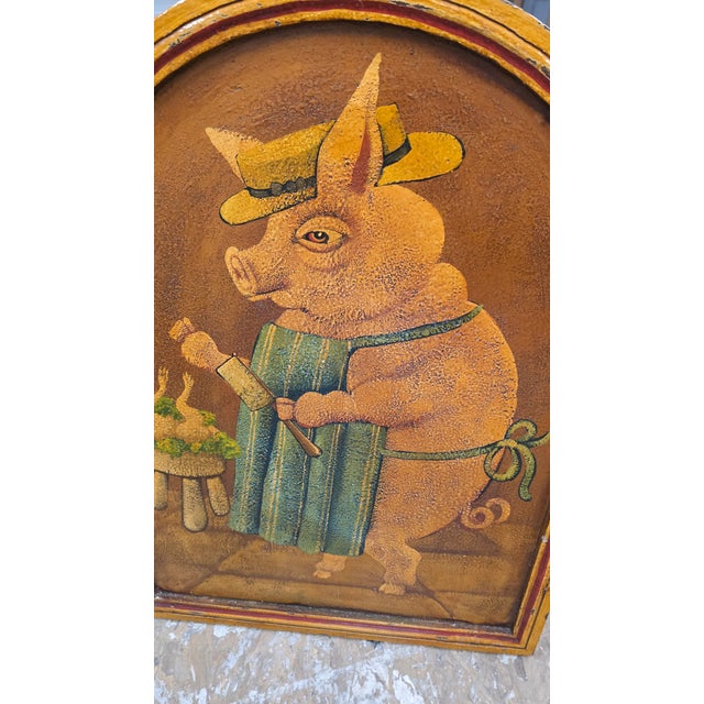 Vintage Hand Painted Piggy Chef on Reclaimed Wood Panel For Sale In New York - Image 6 of 6