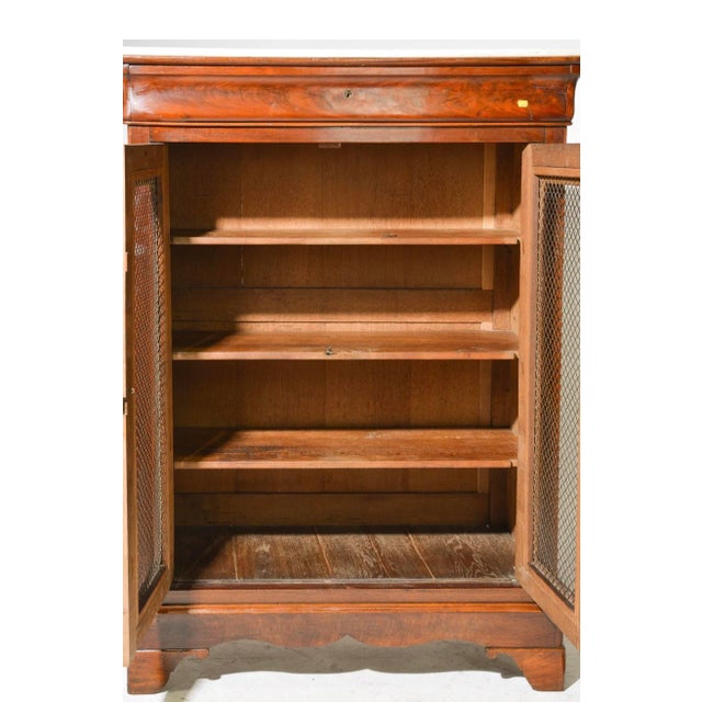 French Louis Philippe Walnut Bookcase With White Marble Top For Sale - Image 3 of 10