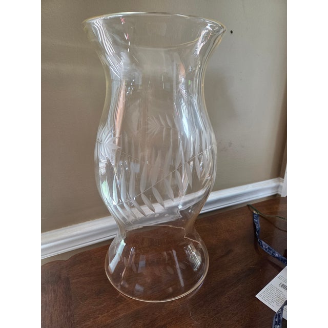 Transparent Vintage Etched Glass Hurricane For Sale - Image 8 of 11