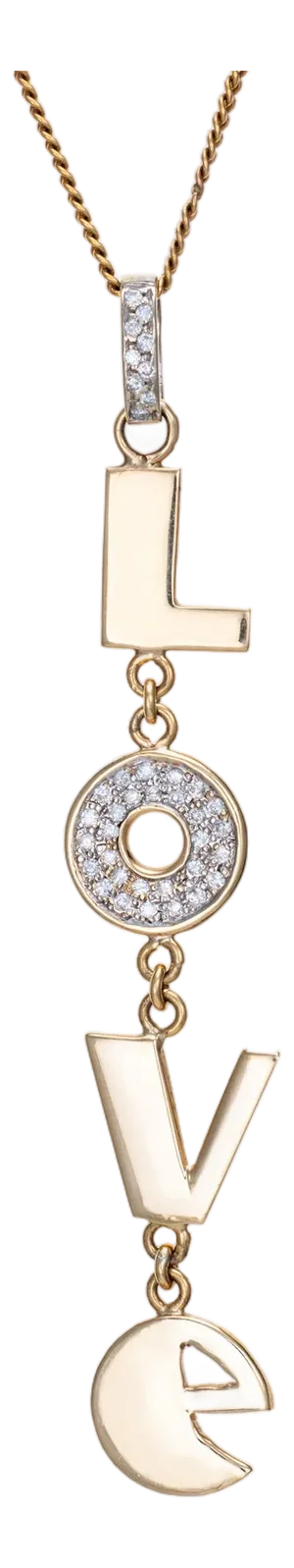 1970s Retro Diamond Love Pendant Necklace 14k Yellow Gold 19.5" Chain Fine Jewelry