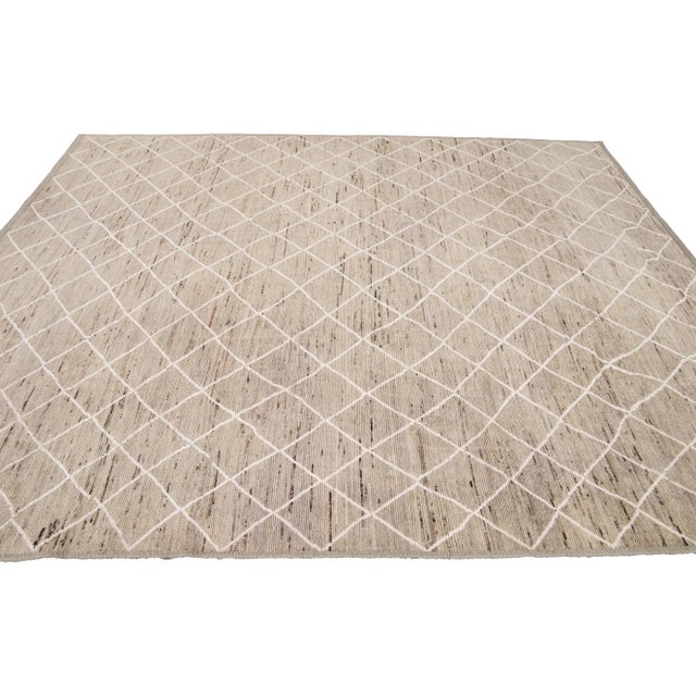 Modern Moroccan-Style Beige Tribal Wool Rug For Sale - Image 11 of 13