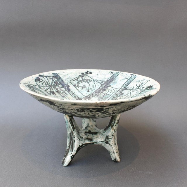 Mid-Century French Ceramic Bowl on Tripod Stand by Jacques Blin, 1950s For Sale - Image 6 of 18